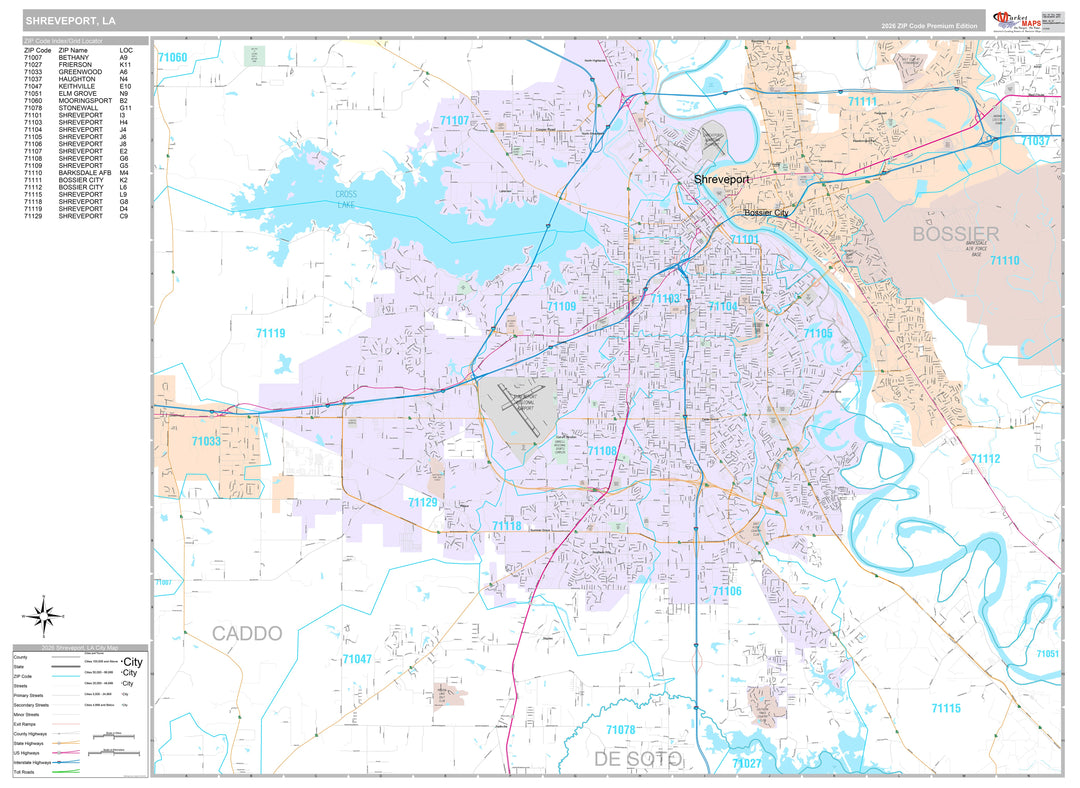 Premium Style Wall Map of Shreveport, LA