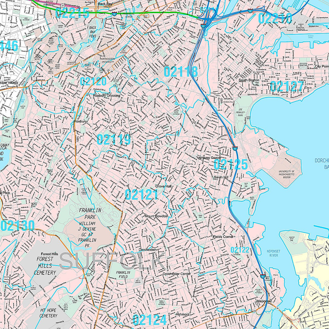 Premium Style Wall Map of Boston, MA