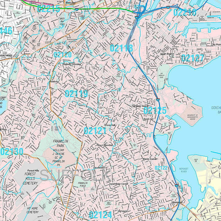 Premium Style Wall Map of Boston, MA