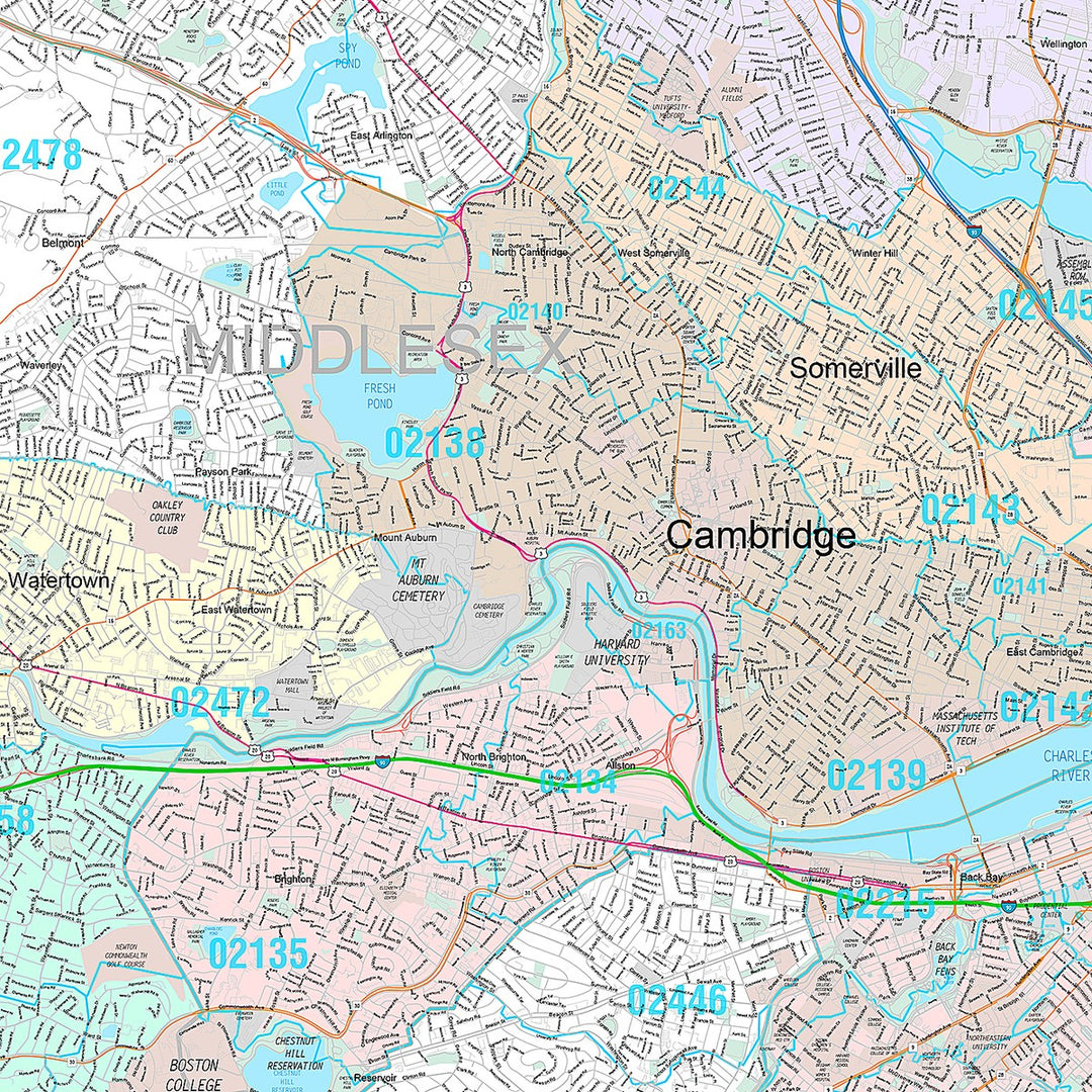 Premium Style Wall Map of Boston, MA