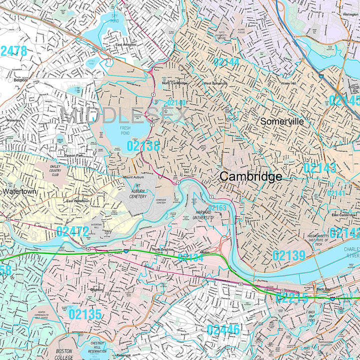 Premium Style Wall Map of Boston, MA