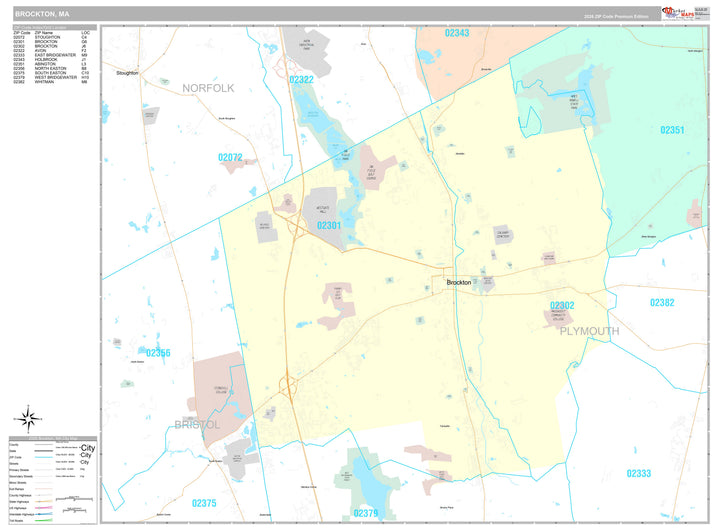 Premium Style Wall Map of Brockton, MA