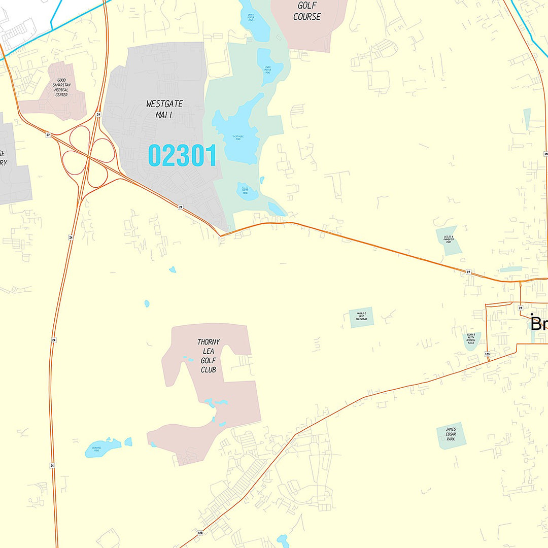 Premium Style Wall Map of Brockton, MA