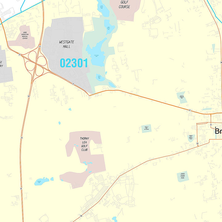Premium Style Wall Map of Brockton, MA