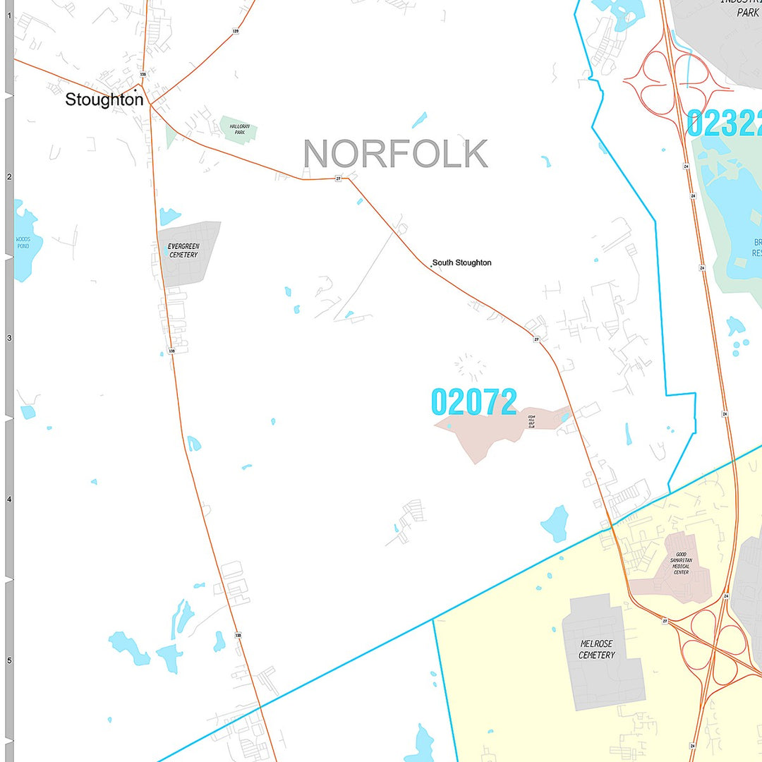 Premium Style Wall Map of Brockton, MA