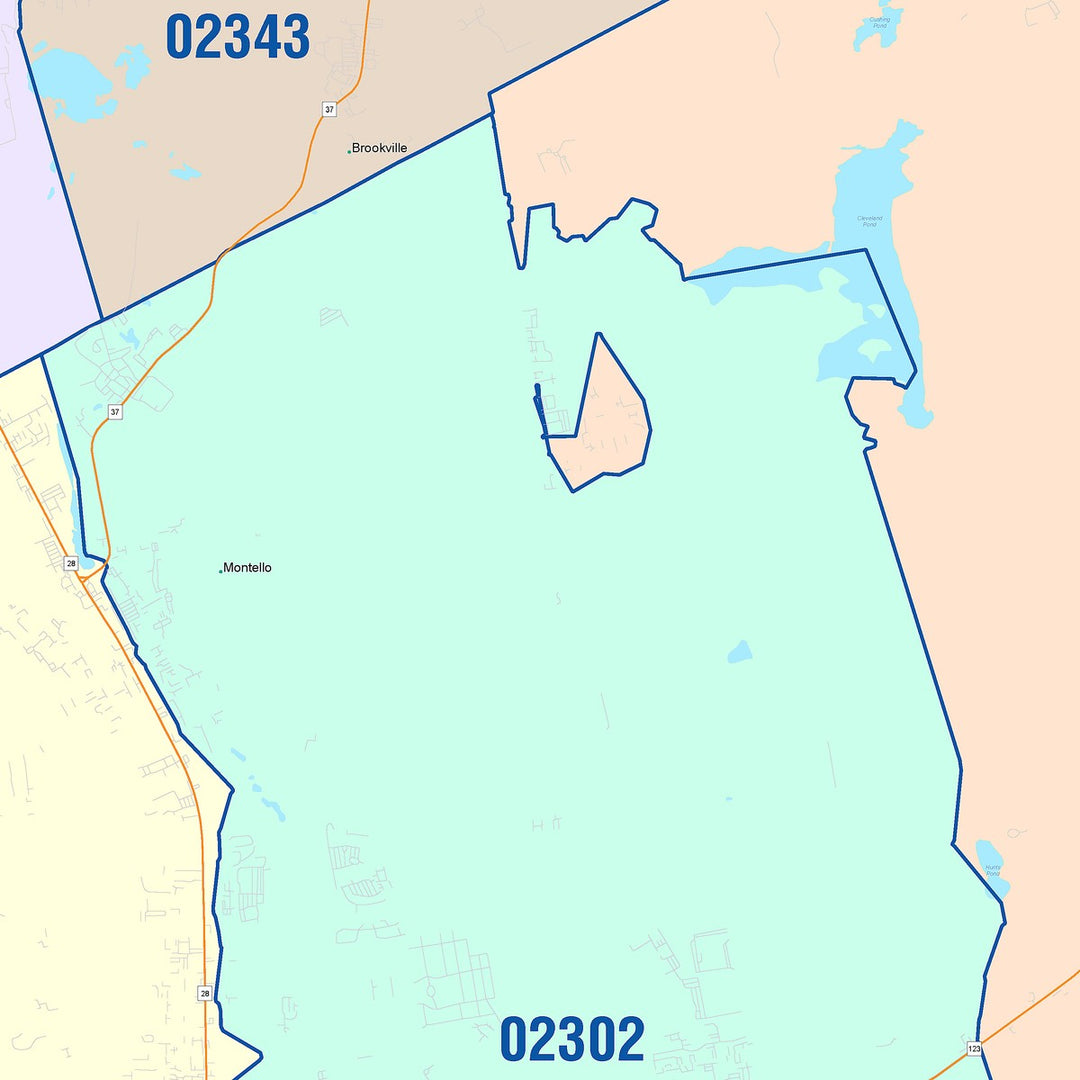 Color Cast Zip Code Style Wall Map of Brockton, MA