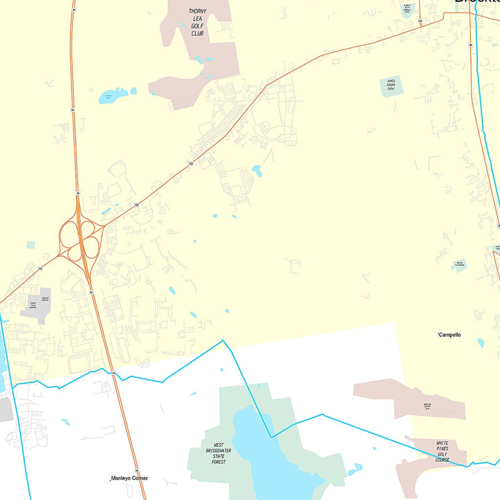 Premium Style Wall Map of Brockton, MA