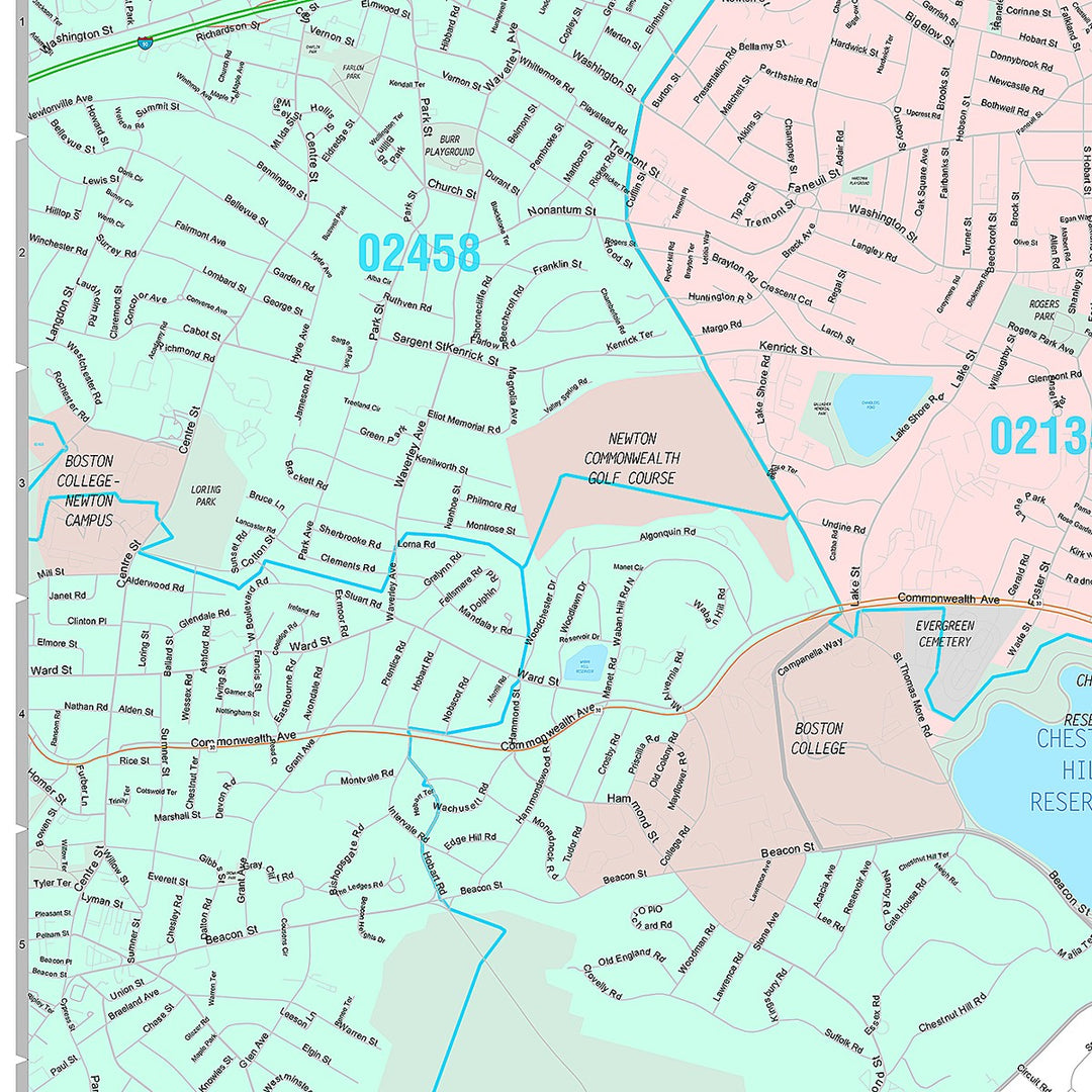 Premium Style Wall Map of Brookline, MA