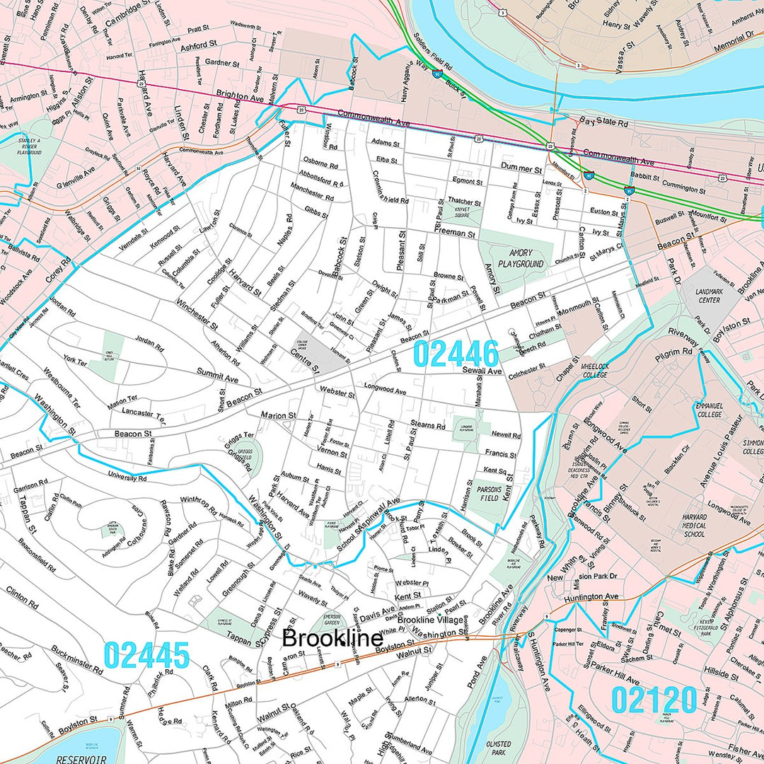 Premium Style Wall Map of Brookline, MA