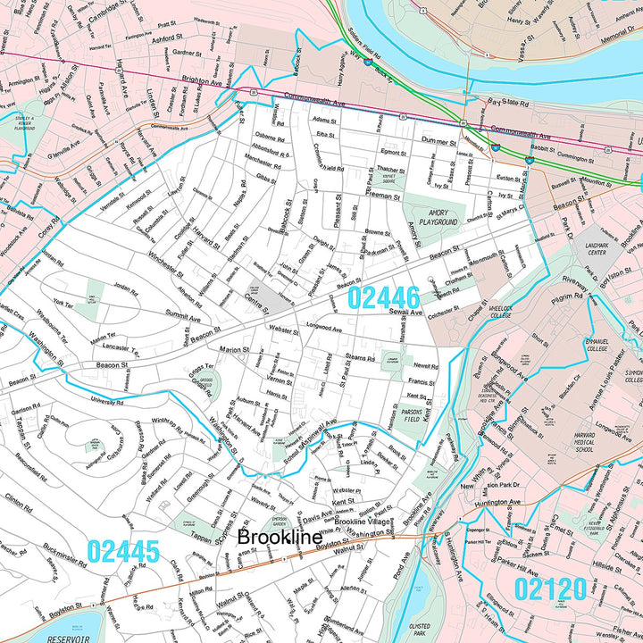 Premium Style Wall Map of Brookline, MA