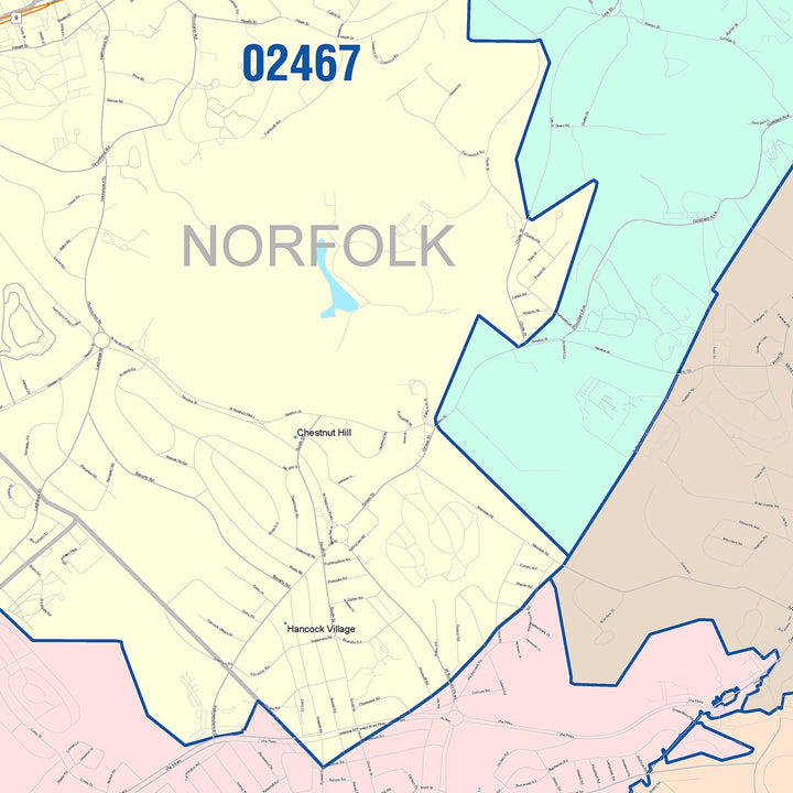 Color Cast Zip Code Style Wall Map of Brookline, MA