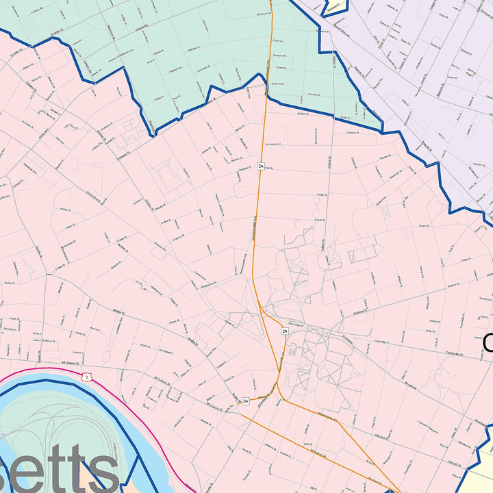 Color Cast Zip Code Style Wall Map of Cambridge, MA