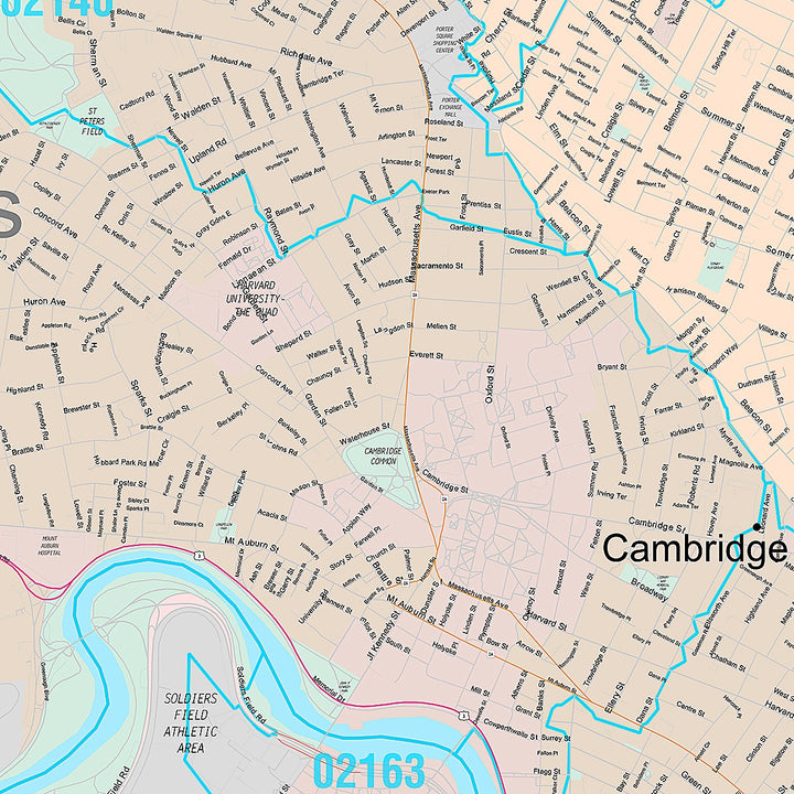 Premium Style Wall Map of Cambridge, MA