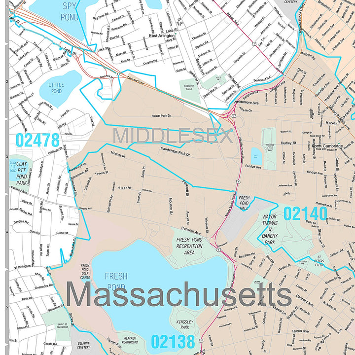 Premium Style Wall Map of Cambridge, MA