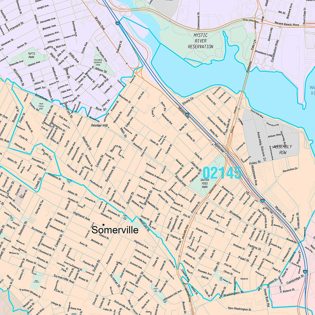 Premium Style Wall Map of Cambridge, MA