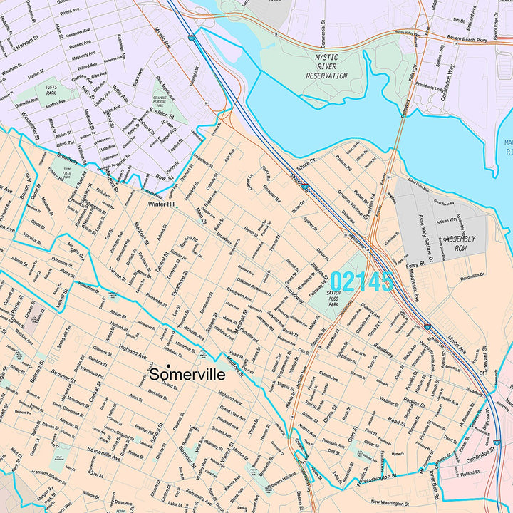 Premium Style Wall Map of Cambridge, MA
