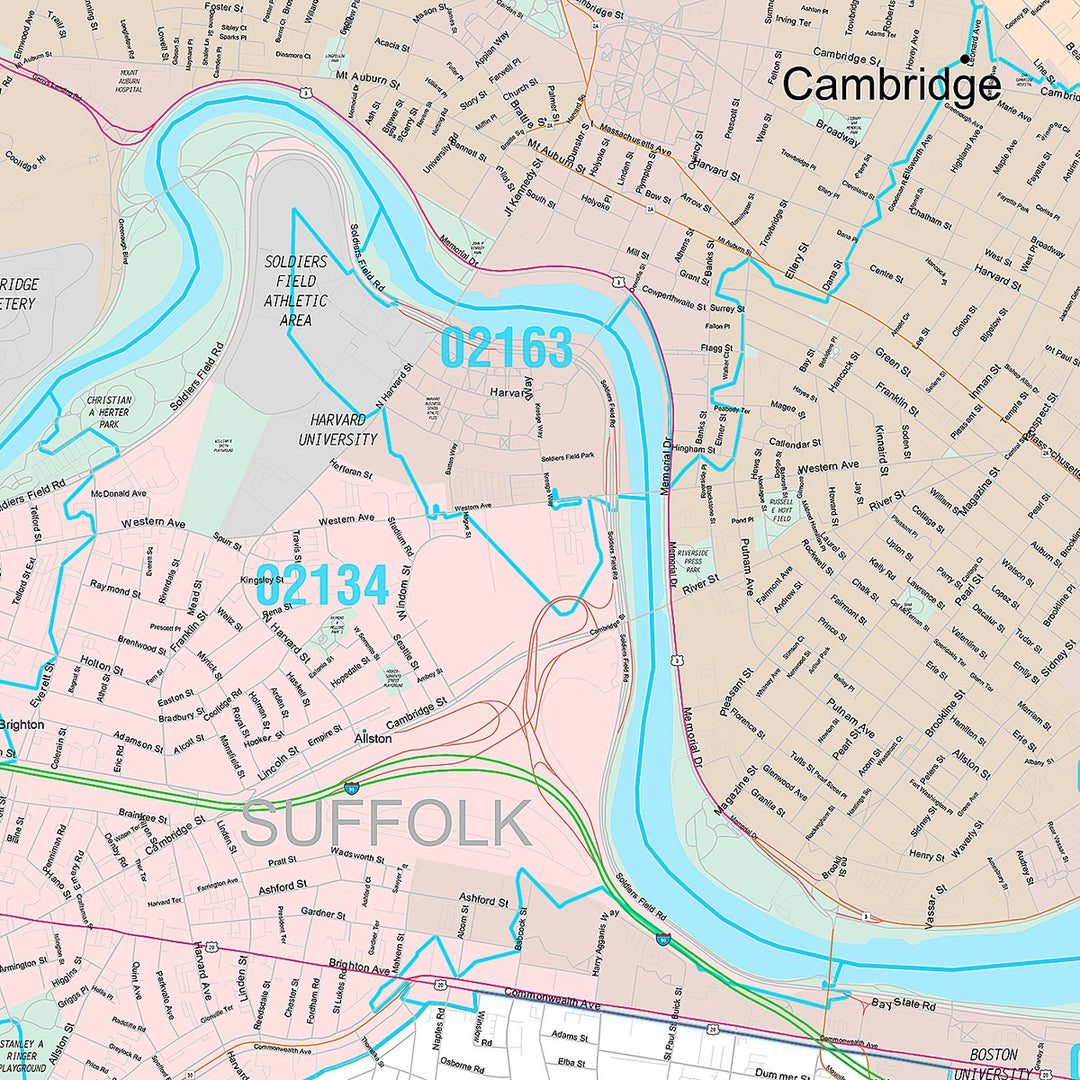 Premium Style Wall Map of Cambridge, MA