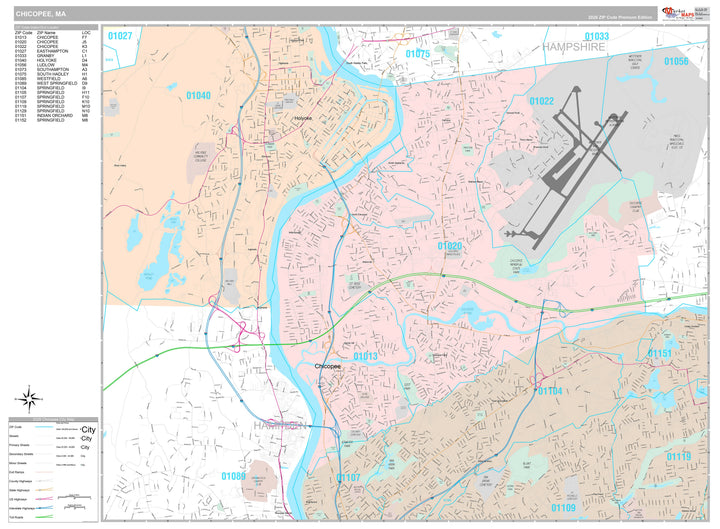 Premium Style Wall Map of Chicopee, MA