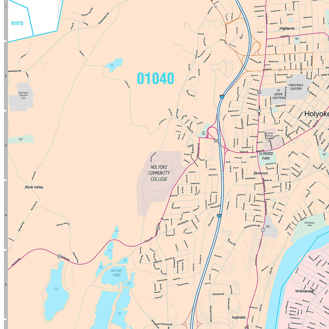 Premium Style Wall Map of Chicopee, MA