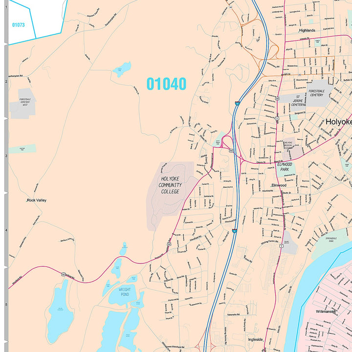 Premium Style Wall Map of Chicopee, MA