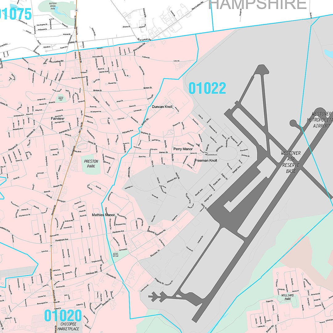 Premium Style Wall Map of Chicopee, MA