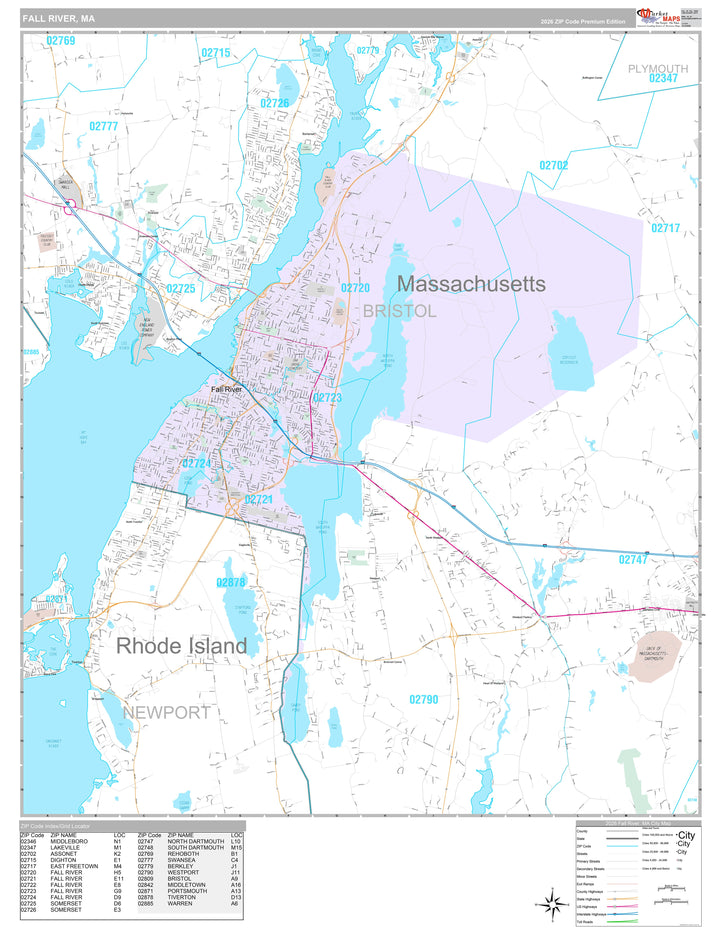 Premium Style Wall Map of Fall River, MA