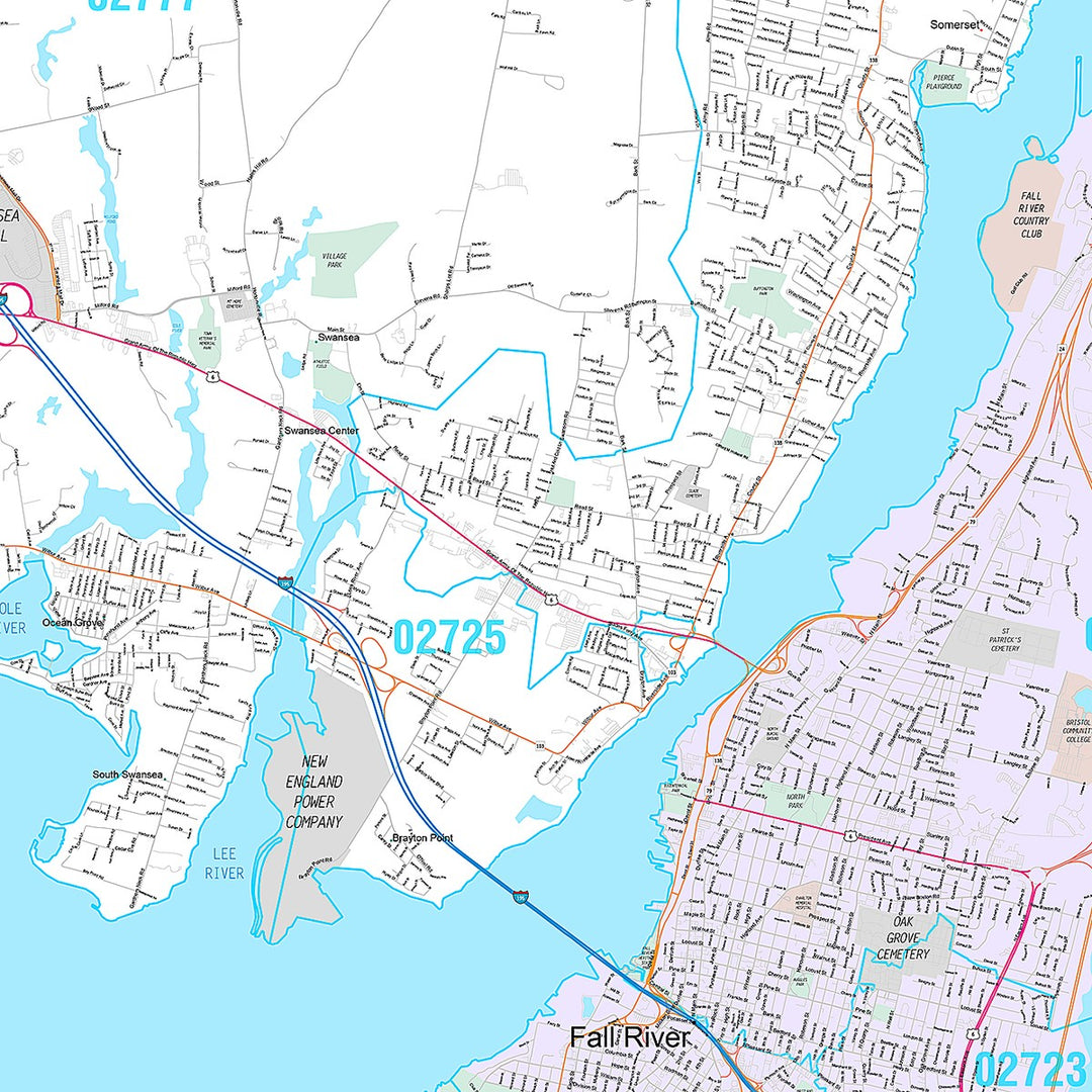 Premium Style Wall Map of Fall River, MA