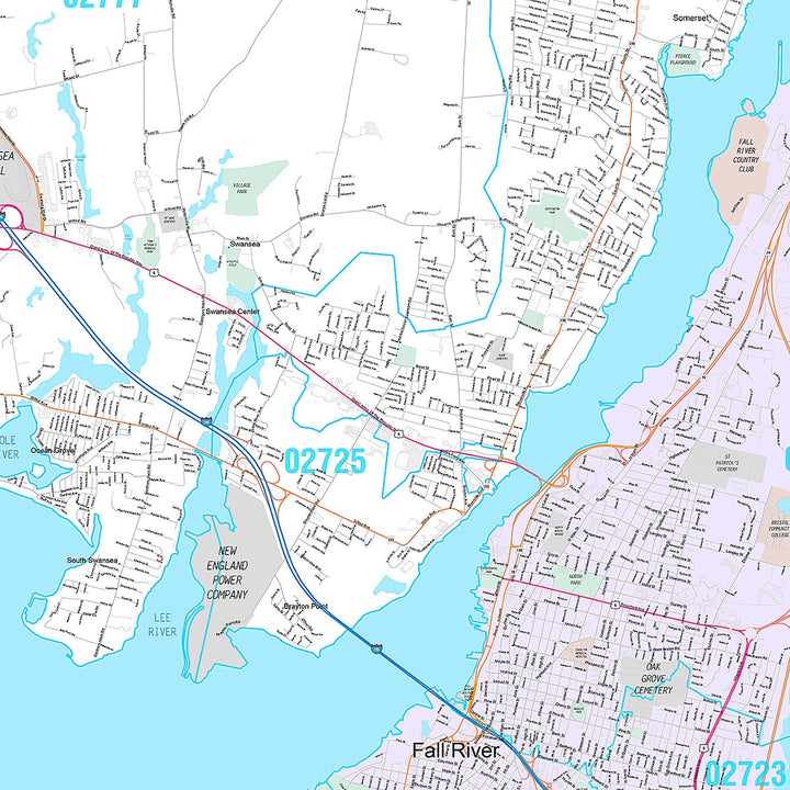 Premium Style Wall Map of Fall River, MA