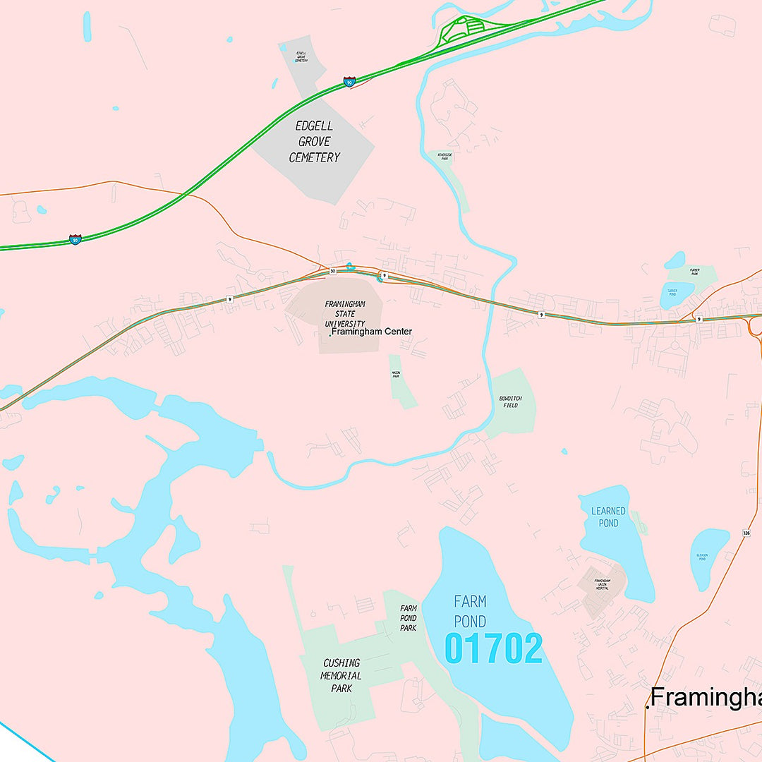 Premium Style Wall Map of Framingham, MA