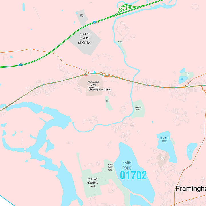Premium Style Wall Map of Framingham, MA