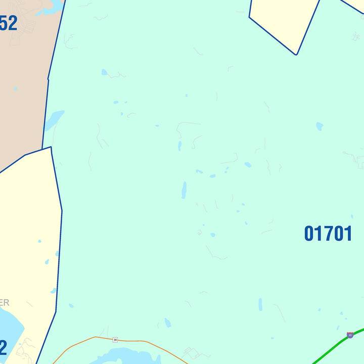 Color Cast Zip Code Style Wall Map of Framingham, MA