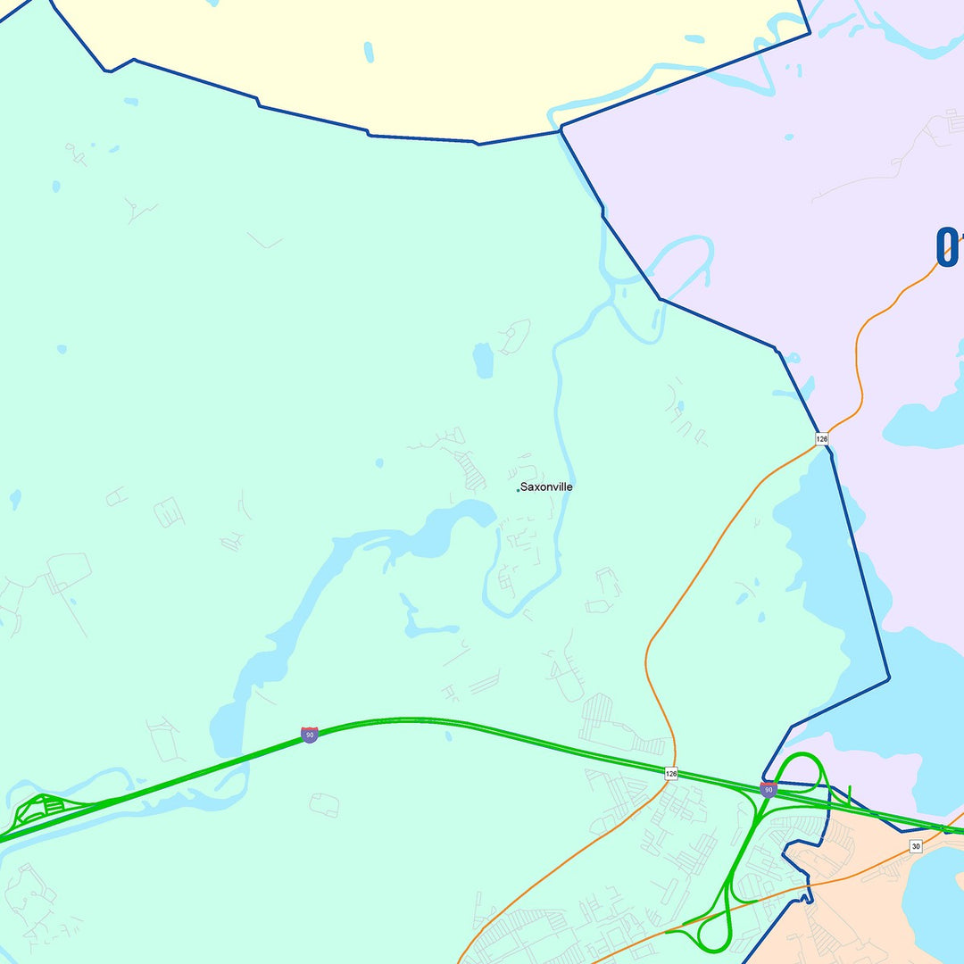 Color Cast Zip Code Style Wall Map of Framingham, MA