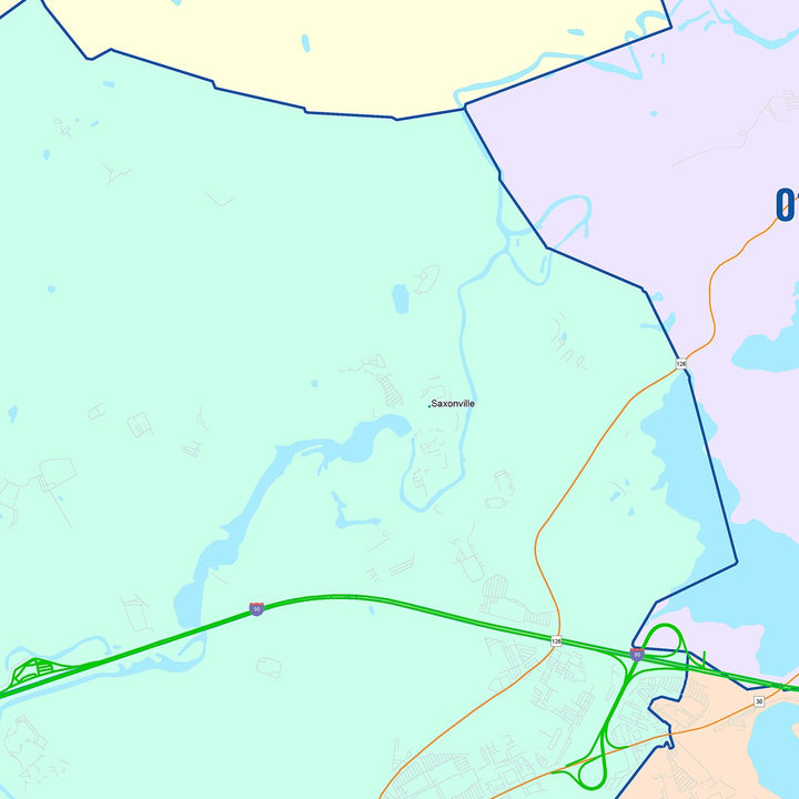 Color Cast Zip Code Style Wall Map of Framingham, MA