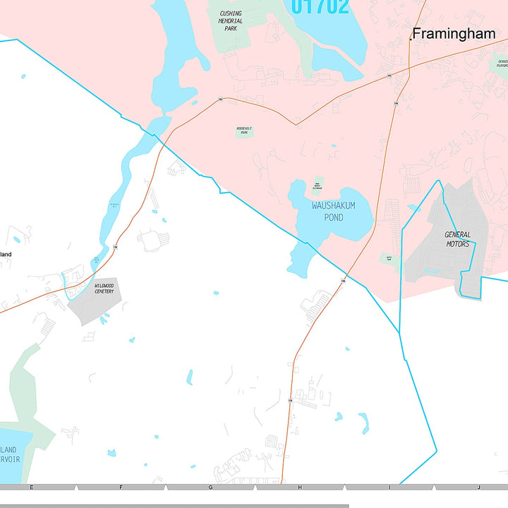 Premium Style Wall Map of Framingham, MA