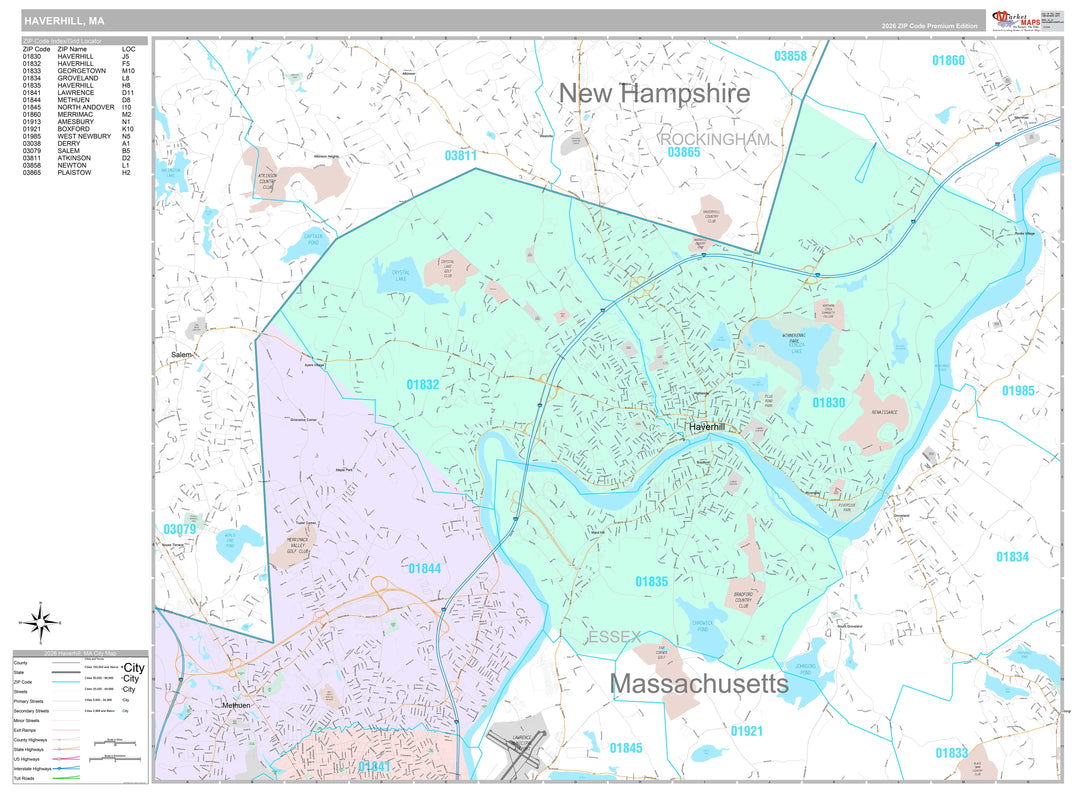 Premium Style Wall Map of Haverhill, MA