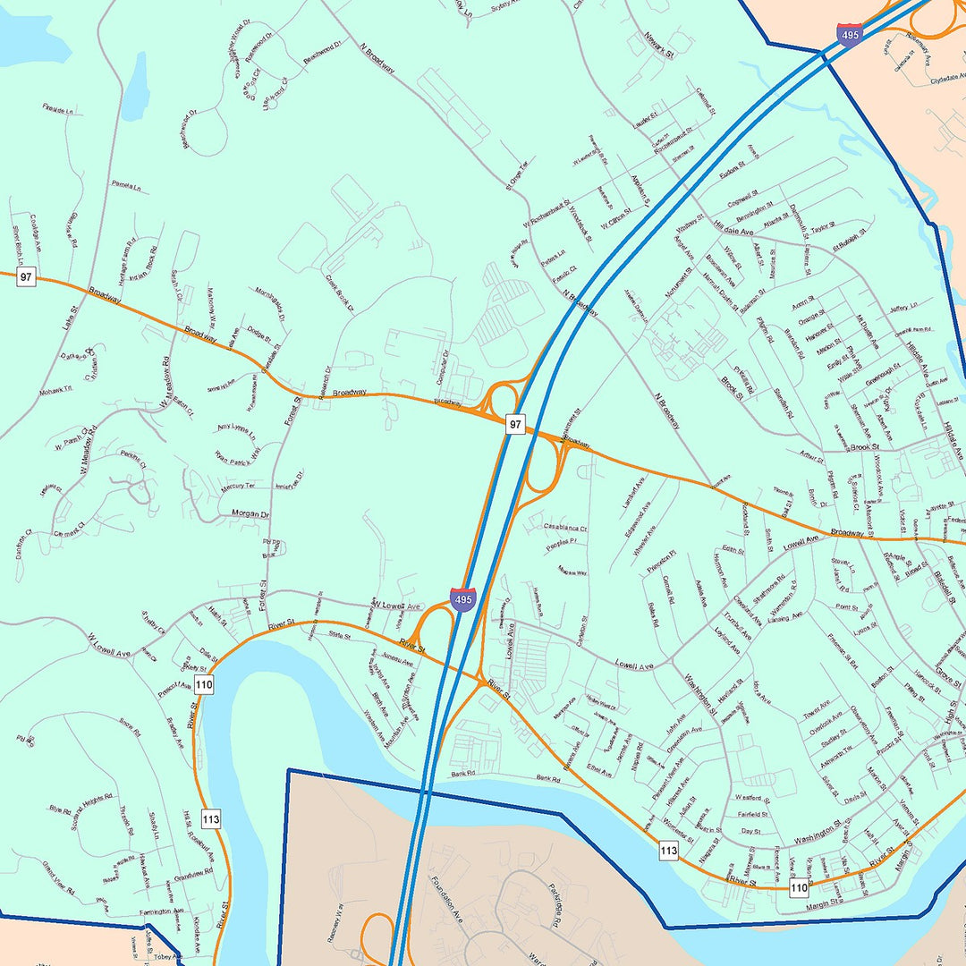 Color Cast Zip Code Style Wall Map of Haverhill, MA