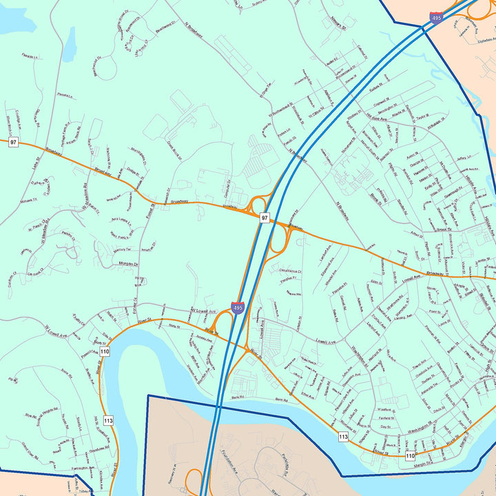 Color Cast Zip Code Style Wall Map of Haverhill, MA