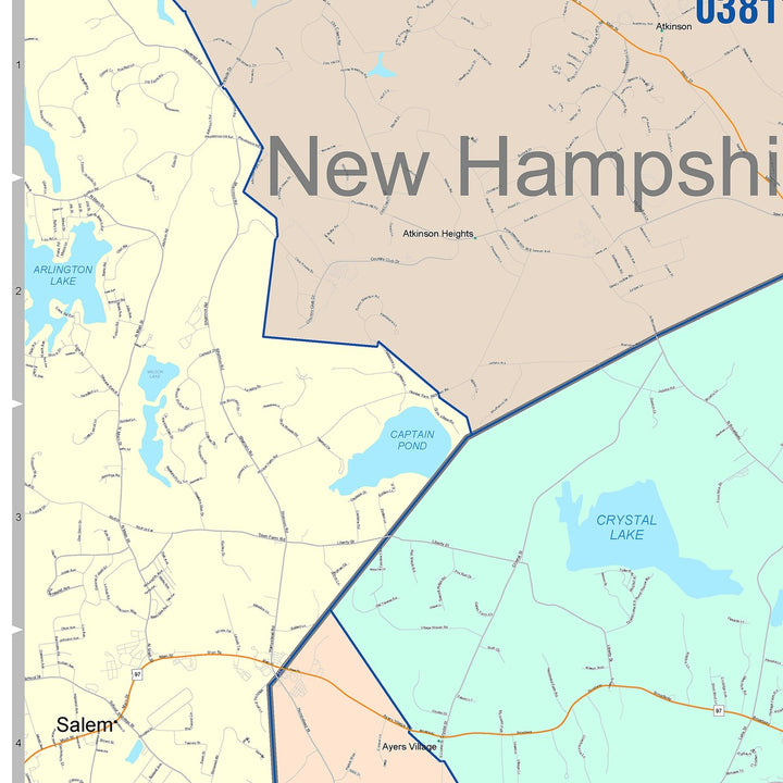 Color Cast Zip Code Style Wall Map of Haverhill, MA