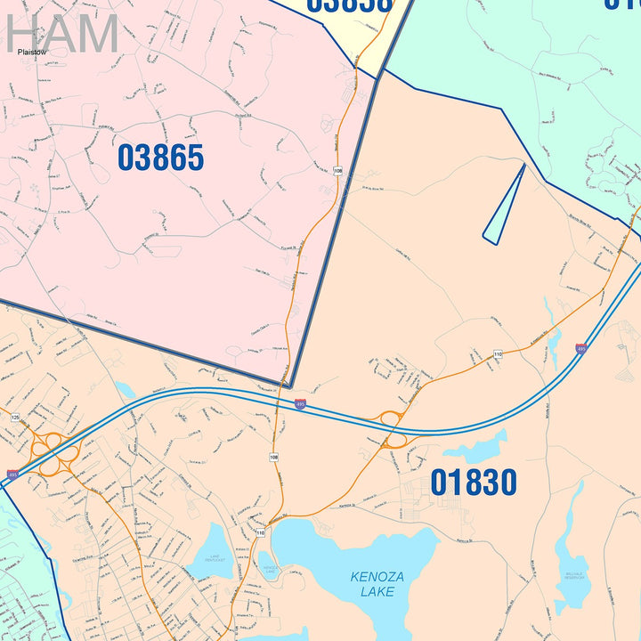 Color Cast Zip Code Style Wall Map of Haverhill, MA