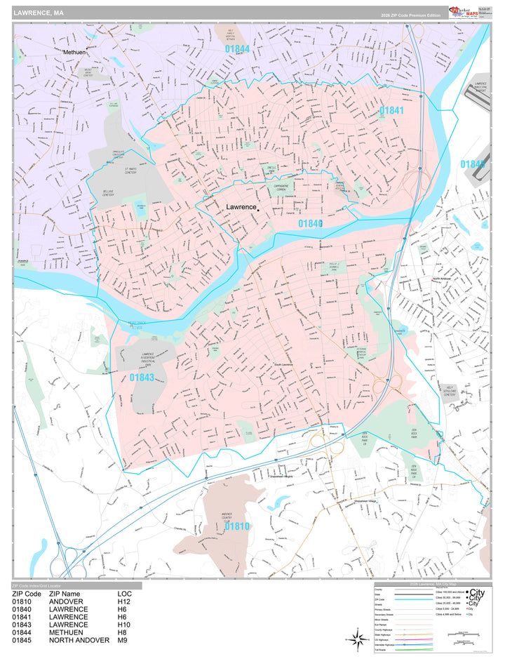 Premium Style Wall Map of Lawrence, MA