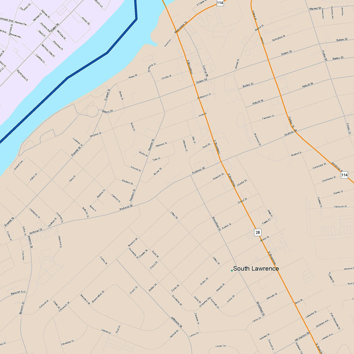 Color Cast Zip Code Style Wall Map of Lawrence, MA