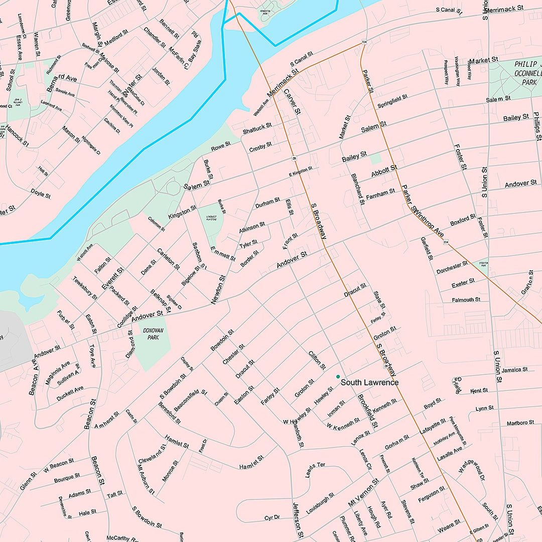 Premium Style Wall Map of Lawrence, MA
