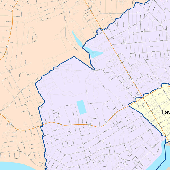 Color Cast Zip Code Style Wall Map of Lawrence, MA