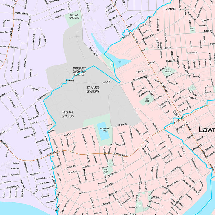 Premium Style Wall Map of Lawrence, MA