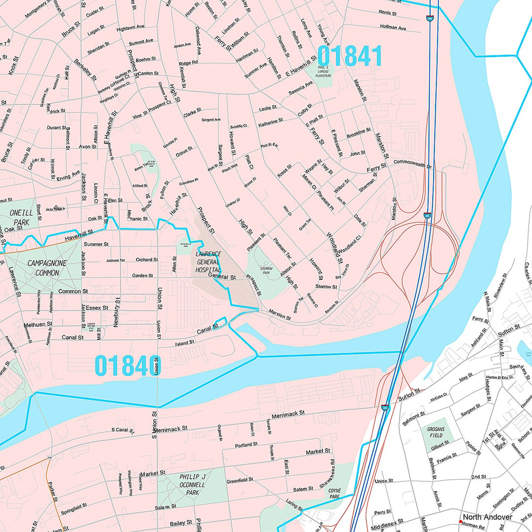 Premium Style Wall Map of Lawrence, MA