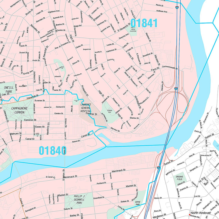 Premium Style Wall Map of Lawrence, MA