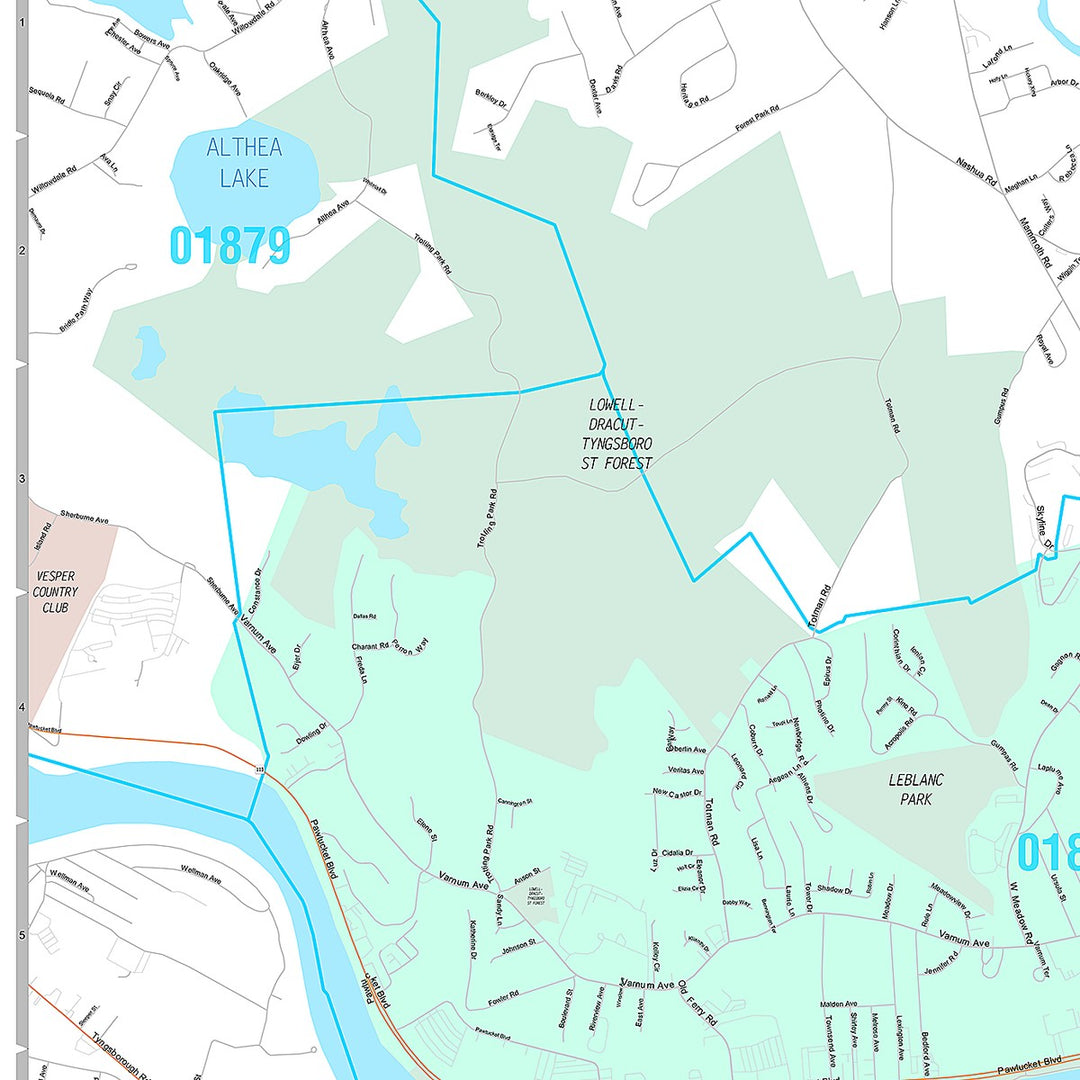 Premium Style Wall Map of Lowell, MA