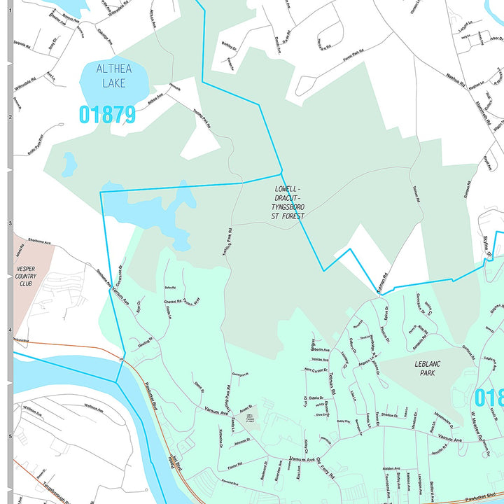 Premium Style Wall Map of Lowell, MA