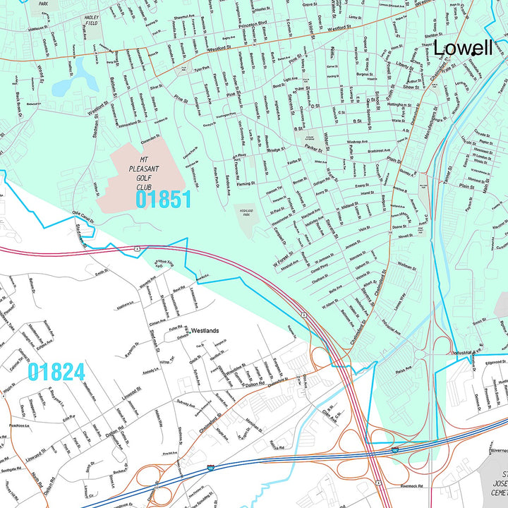 Premium Style Wall Map of Lowell, MA