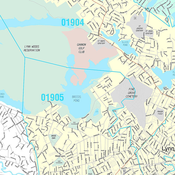 Premium Style Wall Map of Lynn, MA